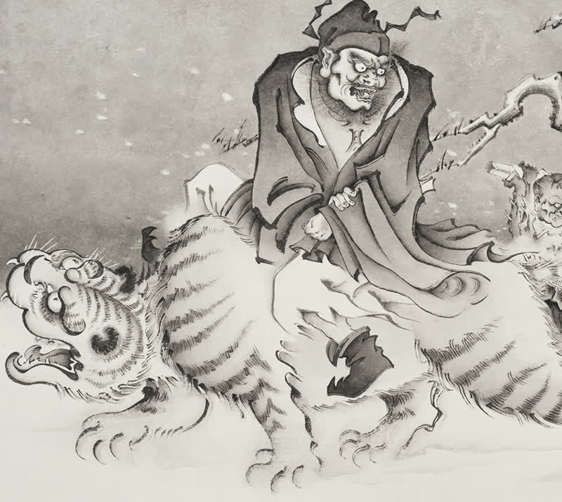 钟馗骑虎官方水墨画卷
